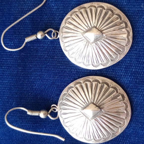 Traditional Sterling Silver Concho Dangle Earrings - Picture 13 of 13